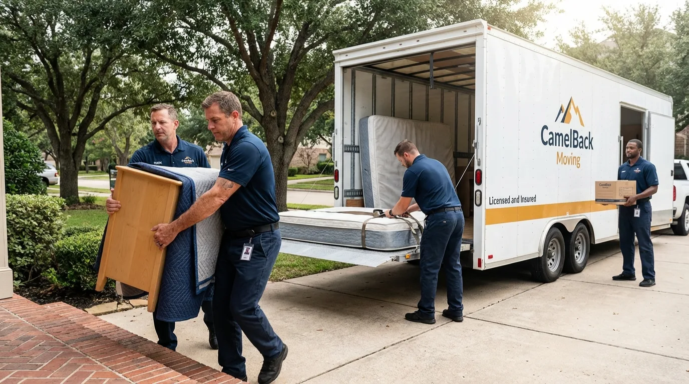 Crew loading residential truck for cross-state move from Grand Forks, ND