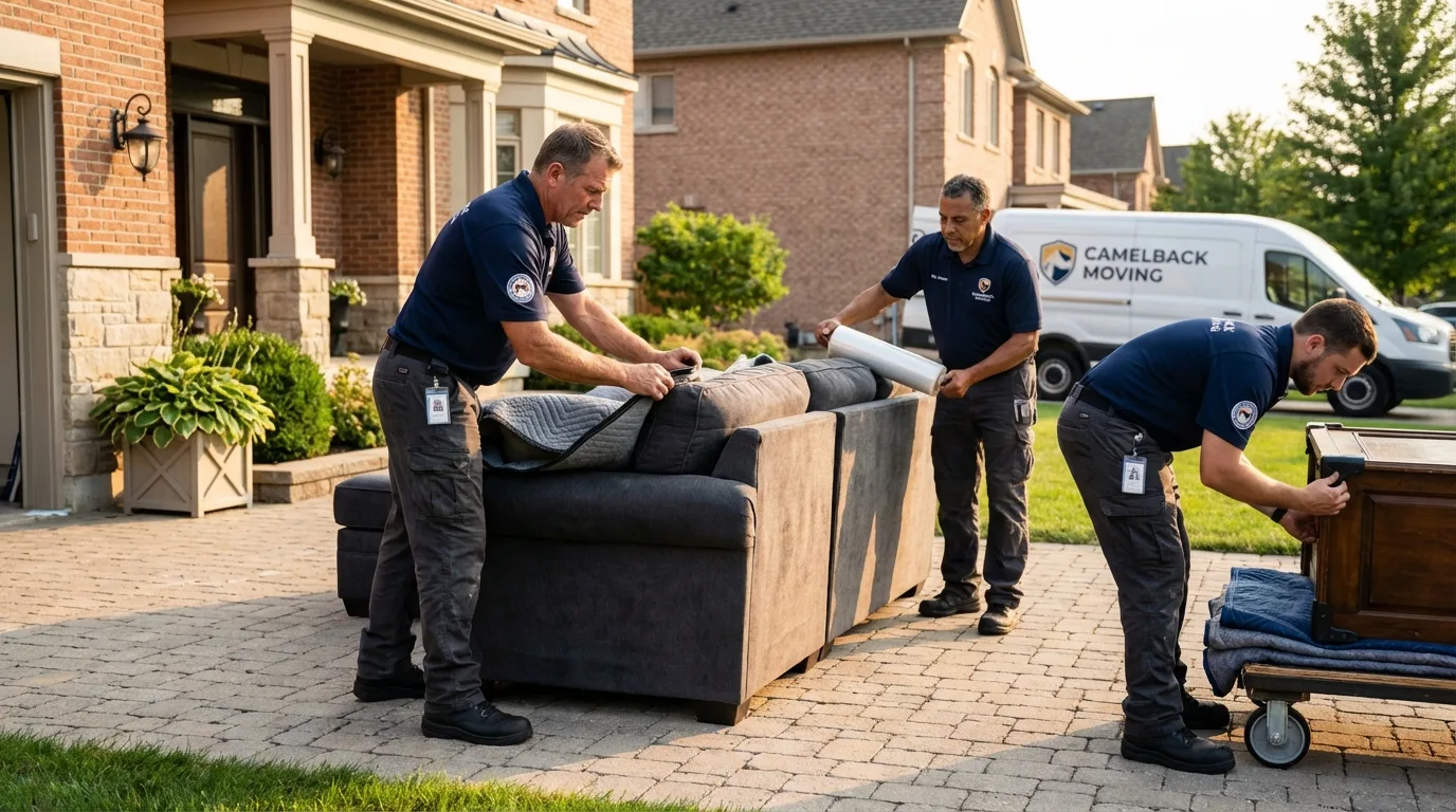 Large estate moving crew wrapping furniture in Grand Forks, ND