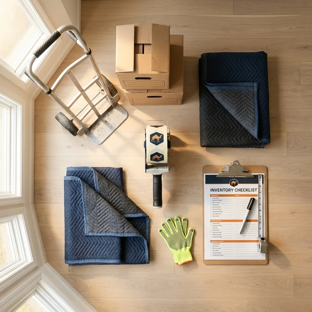 Professional moving supplies and packing materials layout for Grand Forks residential relocations